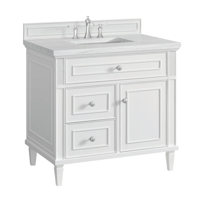 James Martin Vanities Lorelai 36" Bright White Single Vanity With 3 CM Arctic Fall Solid Surface Top