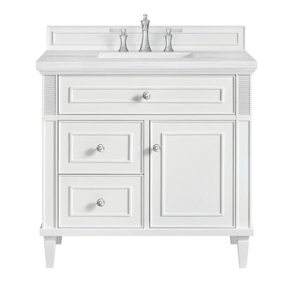 James Martin Vanities Lorelai 36" Bright White Single Vanity With 3 CM Arctic Fall Solid Surface Top