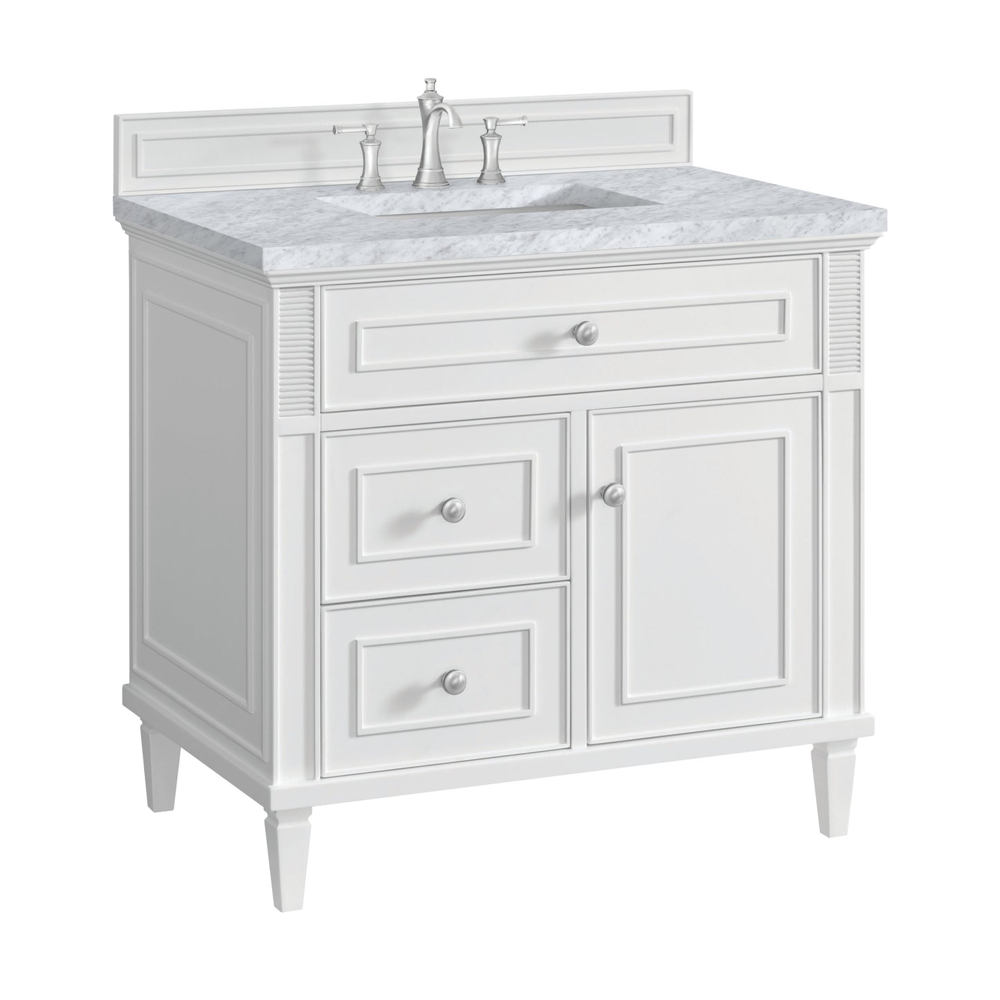 James Martin Vanities Lorelai 36" Bright White Single Vanity With 3 CM Carrara White Marble Top