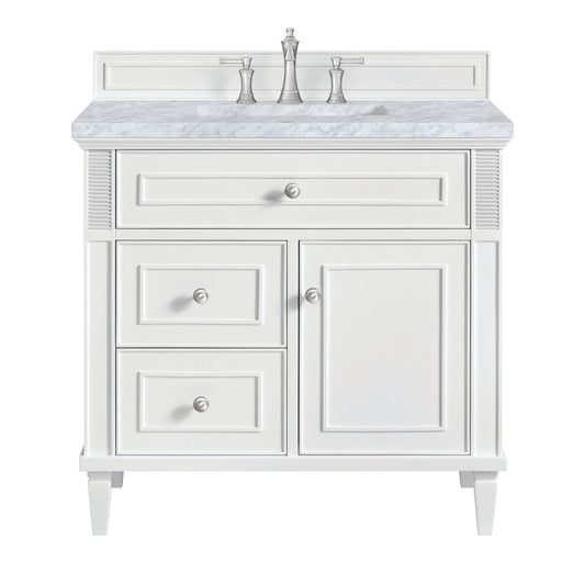 James Martin Vanities Lorelai 36" Bright White Single Vanity With 3 CM Carrara White Marble Top