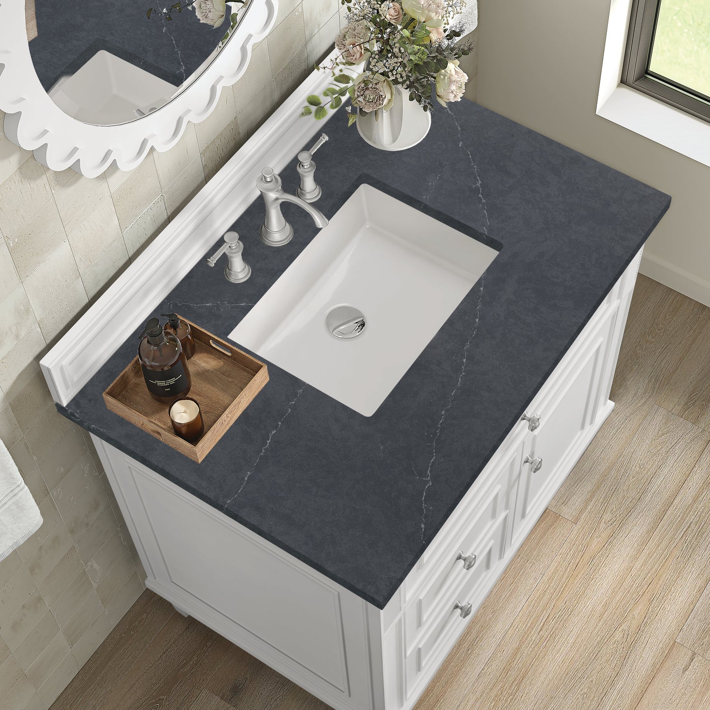 James Martin Vanities Lorelai 36" Bright White Single Vanity With 3 CM Charcoal Soapstone Quartz Top