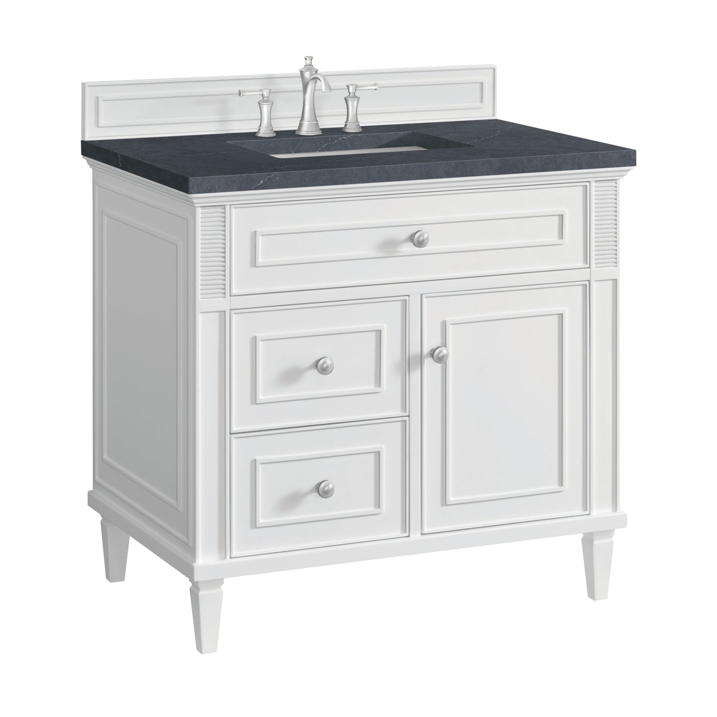 James Martin Vanities Lorelai 36" Bright White Single Vanity With 3 CM Charcoal Soapstone Quartz Top