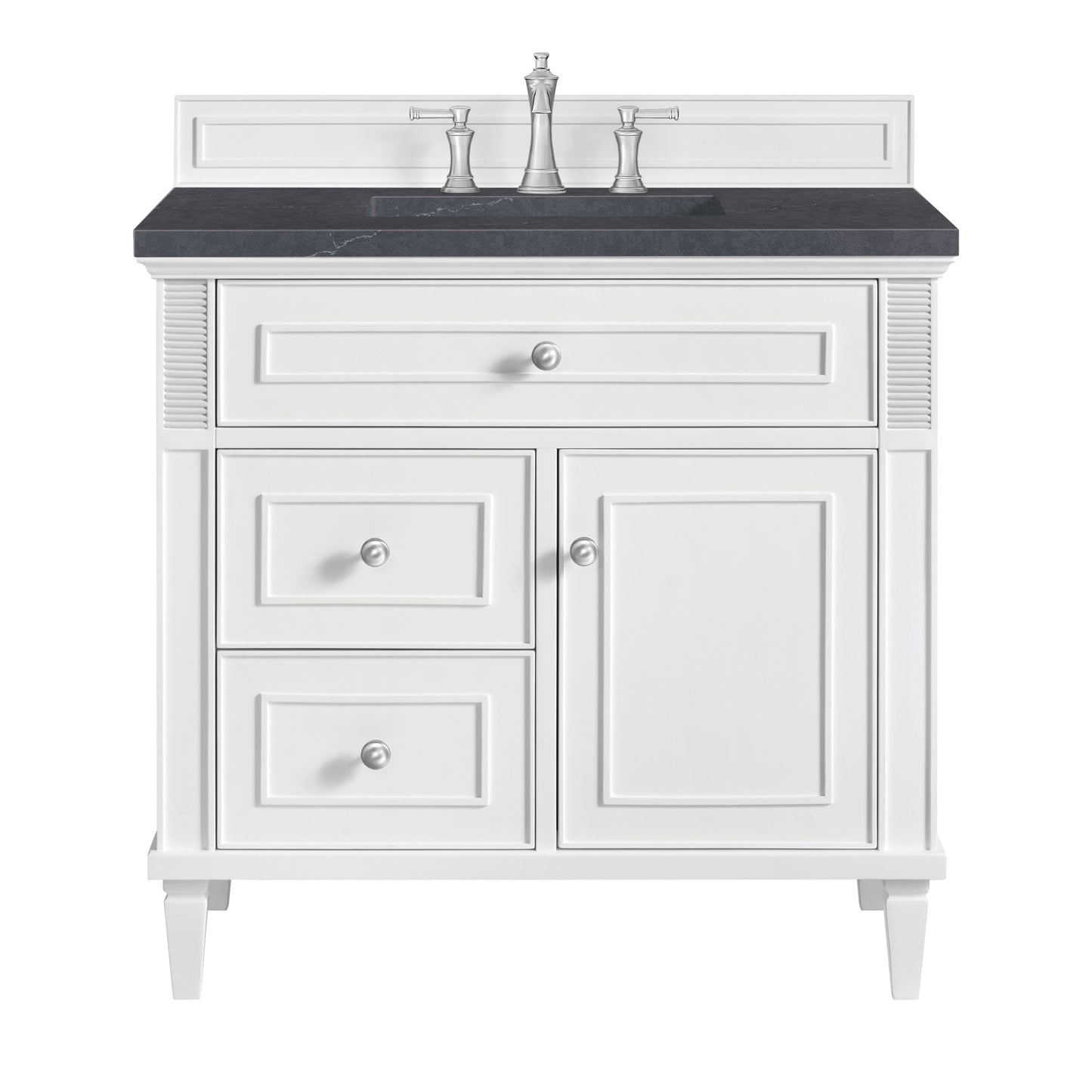 James Martin Vanities Lorelai 36" Bright White Single Vanity With 3 CM Charcoal Soapstone Quartz Top