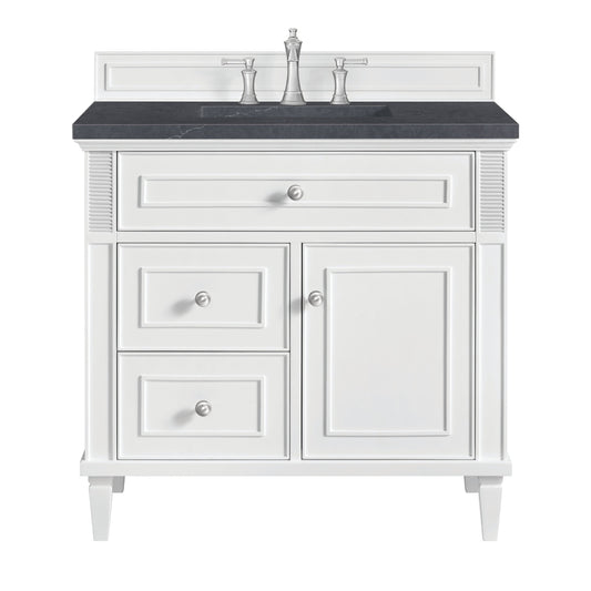 James Martin Vanities Lorelai 36" Bright White Single Vanity With 3 CM Charcoal Soapstone Quartz Top