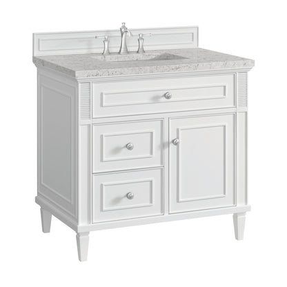 James Martin Vanities Lorelai 36" Bright White Single Vanity With 3 CM Eternal Jasmine Pearl Quartz Top