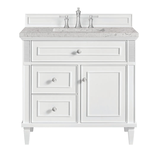 James Martin Vanities Lorelai 36" Bright White Single Vanity With 3 CM Eternal Jasmine Pearl Quartz Top