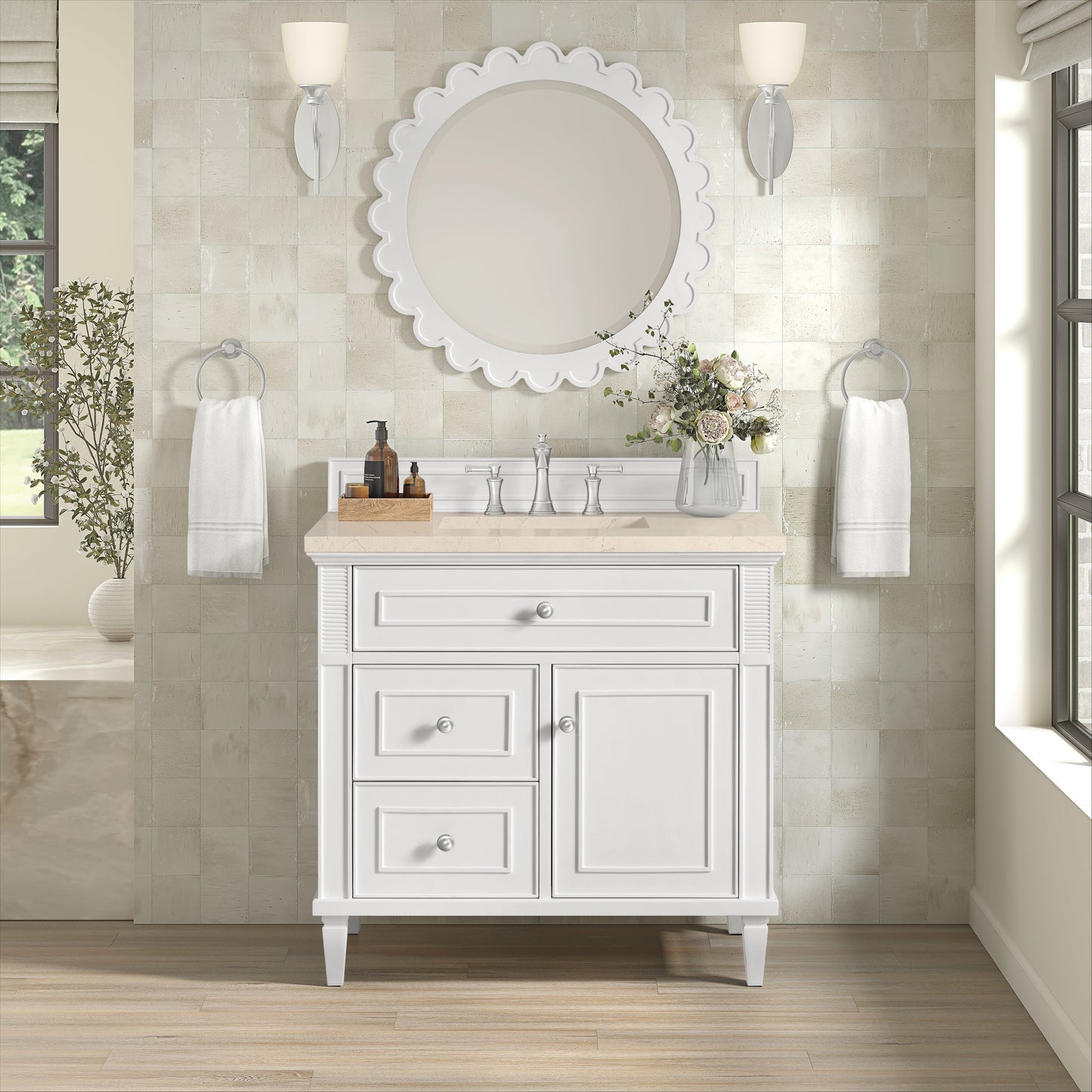 James Martin Vanities Lorelai 36" Bright White Single Vanity With 3 CM Eternal Marfil Quartz Top