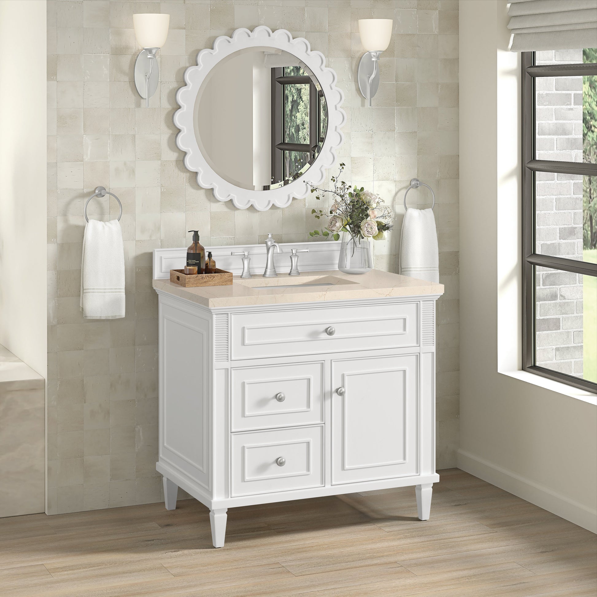 James Martin Vanities Lorelai 36" Bright White Single Vanity With 3 CM Eternal Marfil Quartz Top