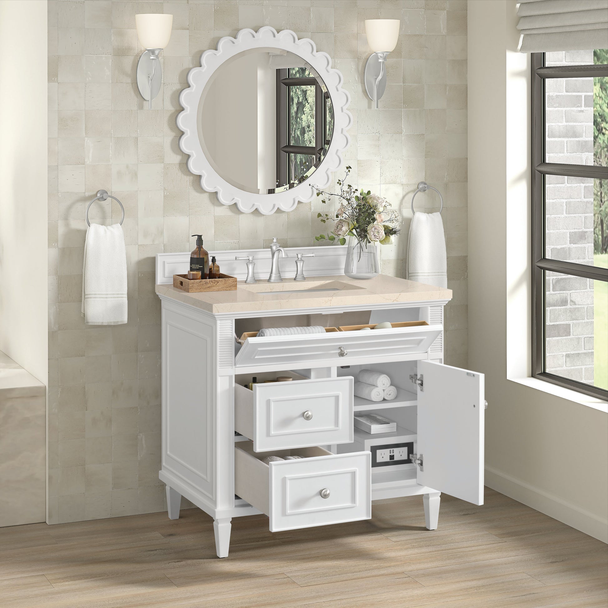 James Martin Vanities Lorelai 36" Bright White Single Vanity With 3 CM Eternal Marfil Quartz Top