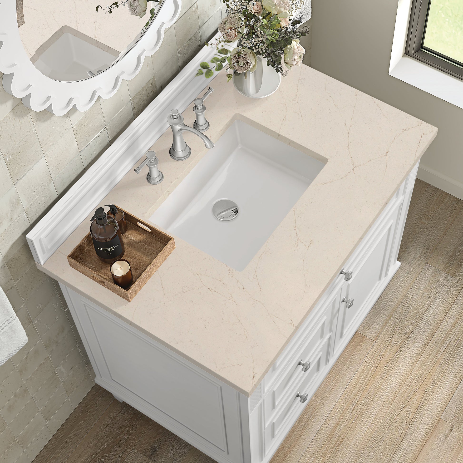 James Martin Vanities Lorelai 36" Bright White Single Vanity With 3 CM Eternal Marfil Quartz Top