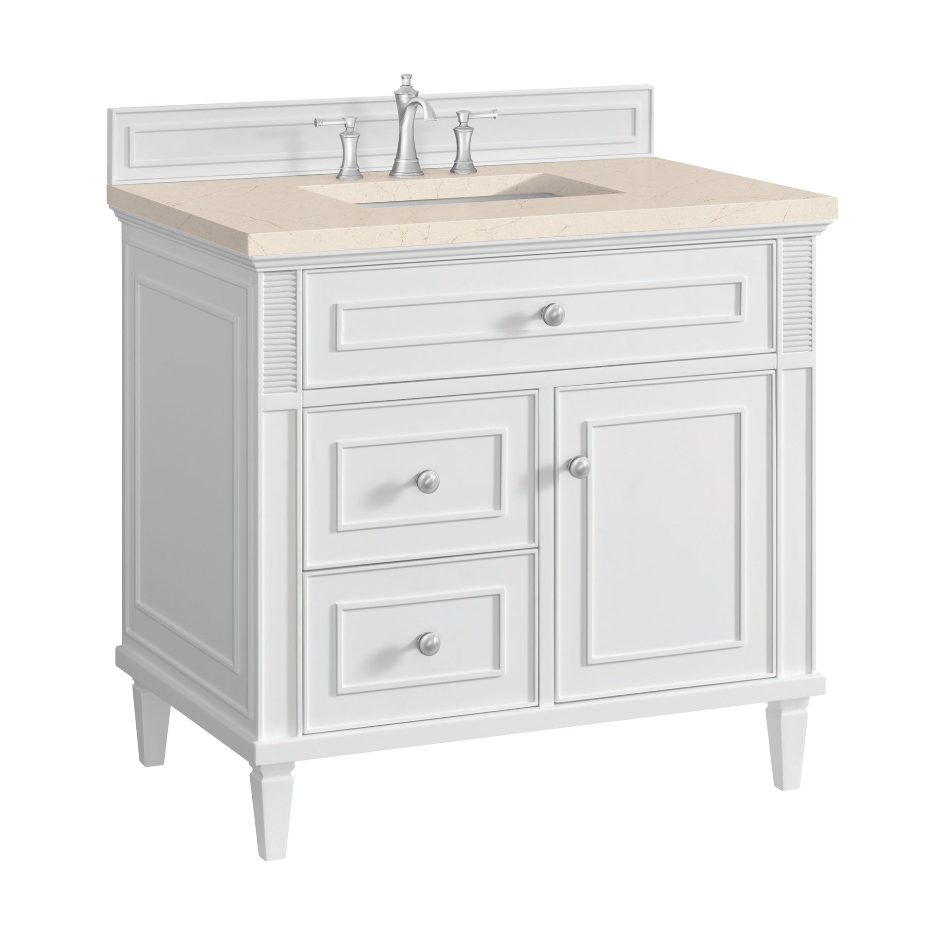 James Martin Vanities Lorelai 36" Bright White Single Vanity With 3 CM Eternal Marfil Quartz Top