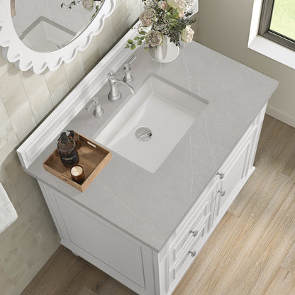 James Martin Vanities Lorelai 36" Bright White Single Vanity With 3 CM Eternal Serena Quartz Top