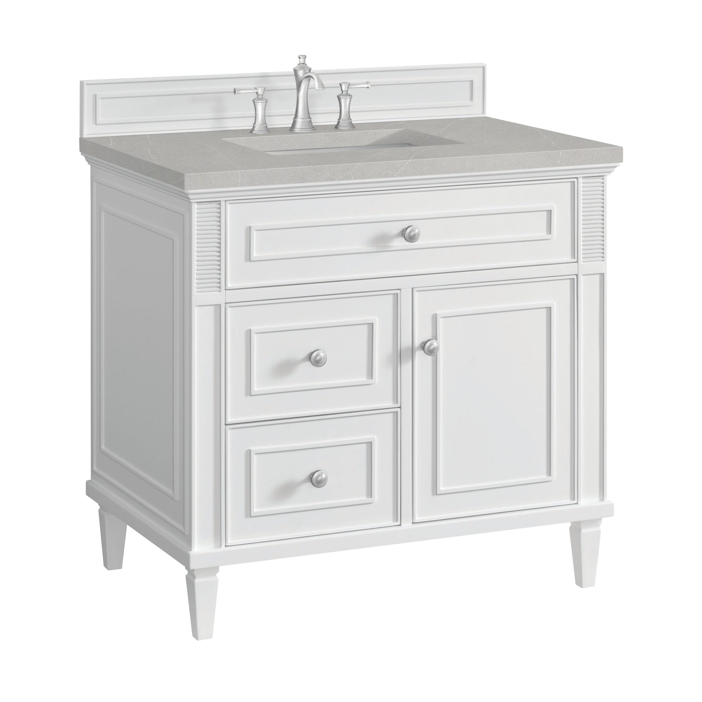 James Martin Vanities Lorelai 36" Bright White Single Vanity With 3 CM Eternal Serena Quartz Top