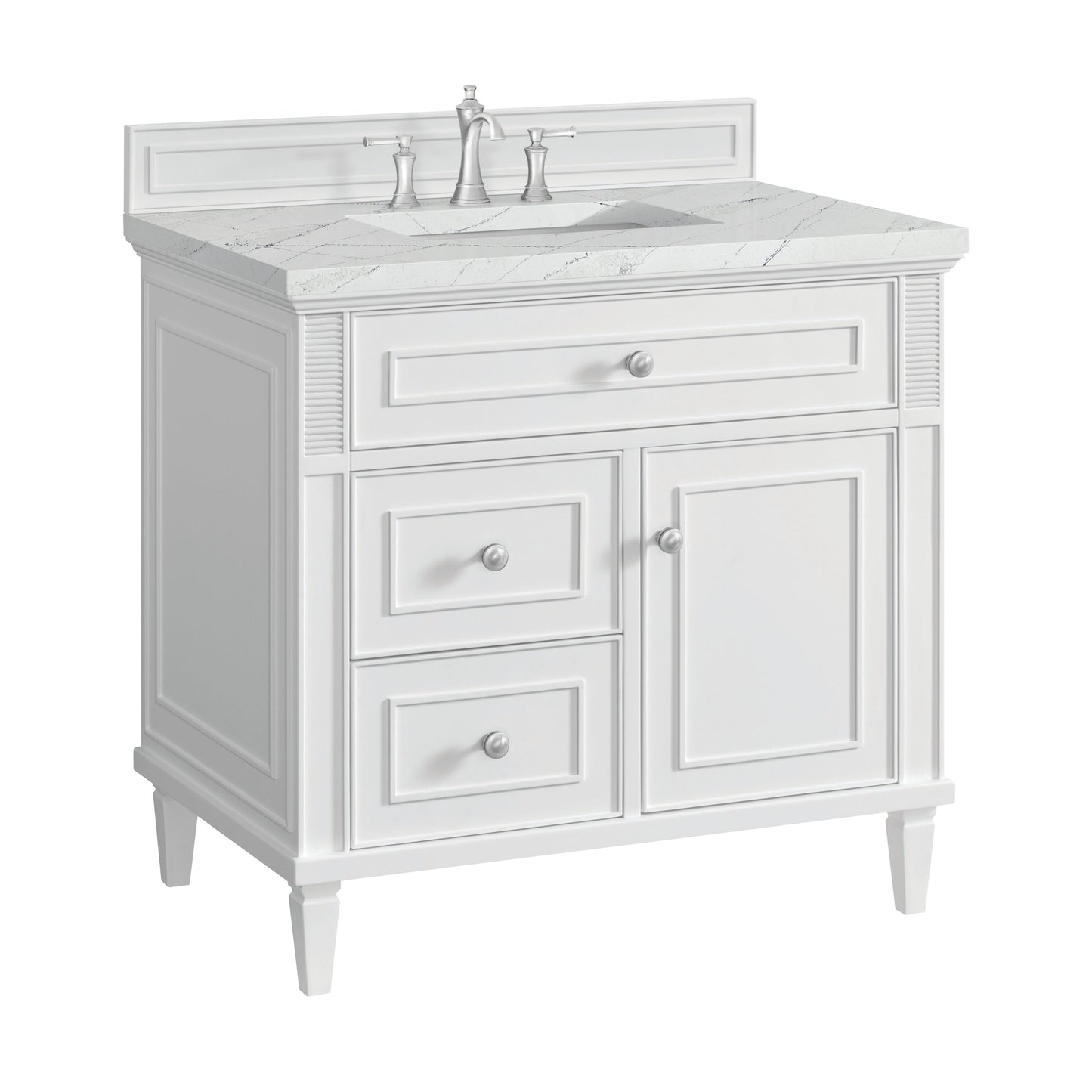 James Martin Vanities Lorelai 36" Bright White Single Vanity With 3 CM Ethereal Noctis Quartz Top