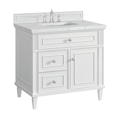 James Martin Vanities Lorelai 36" Bright White Single Vanity With 3 CM Ethereal Noctis Quartz Top