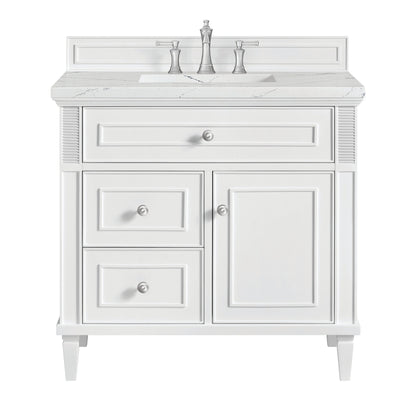 James Martin Vanities Lorelai 36" Bright White Single Vanity With 3 CM Ethereal Noctis Quartz Top