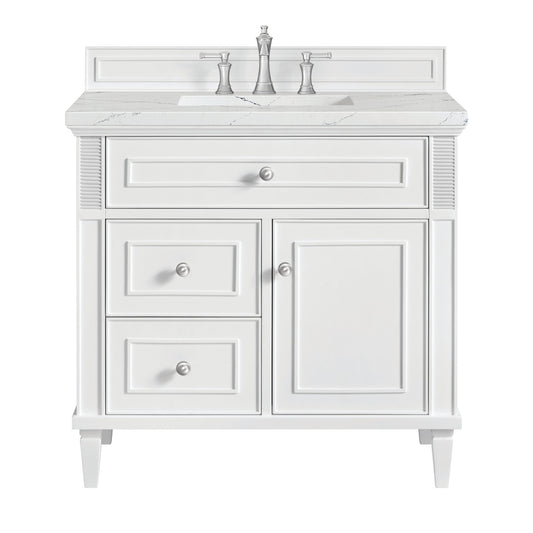 James Martin Vanities Lorelai 36" Bright White Single Vanity With 3 CM Ethereal Noctis Quartz Top