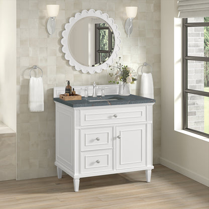 James Martin Vanities Lorelai 36" Bright White Single Vanity With 3 CM Parisien Bleu Quartz Top