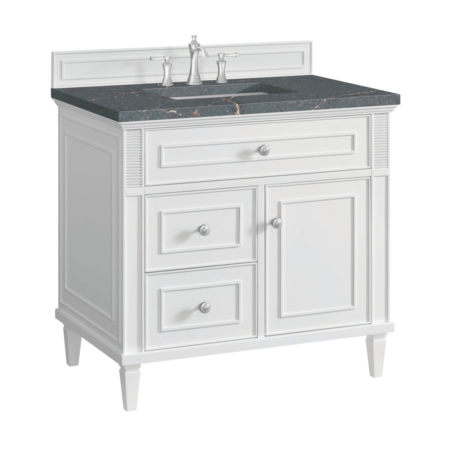 James Martin Vanities Lorelai 36" Bright White Single Vanity With 3 CM Parisien Bleu Quartz Top