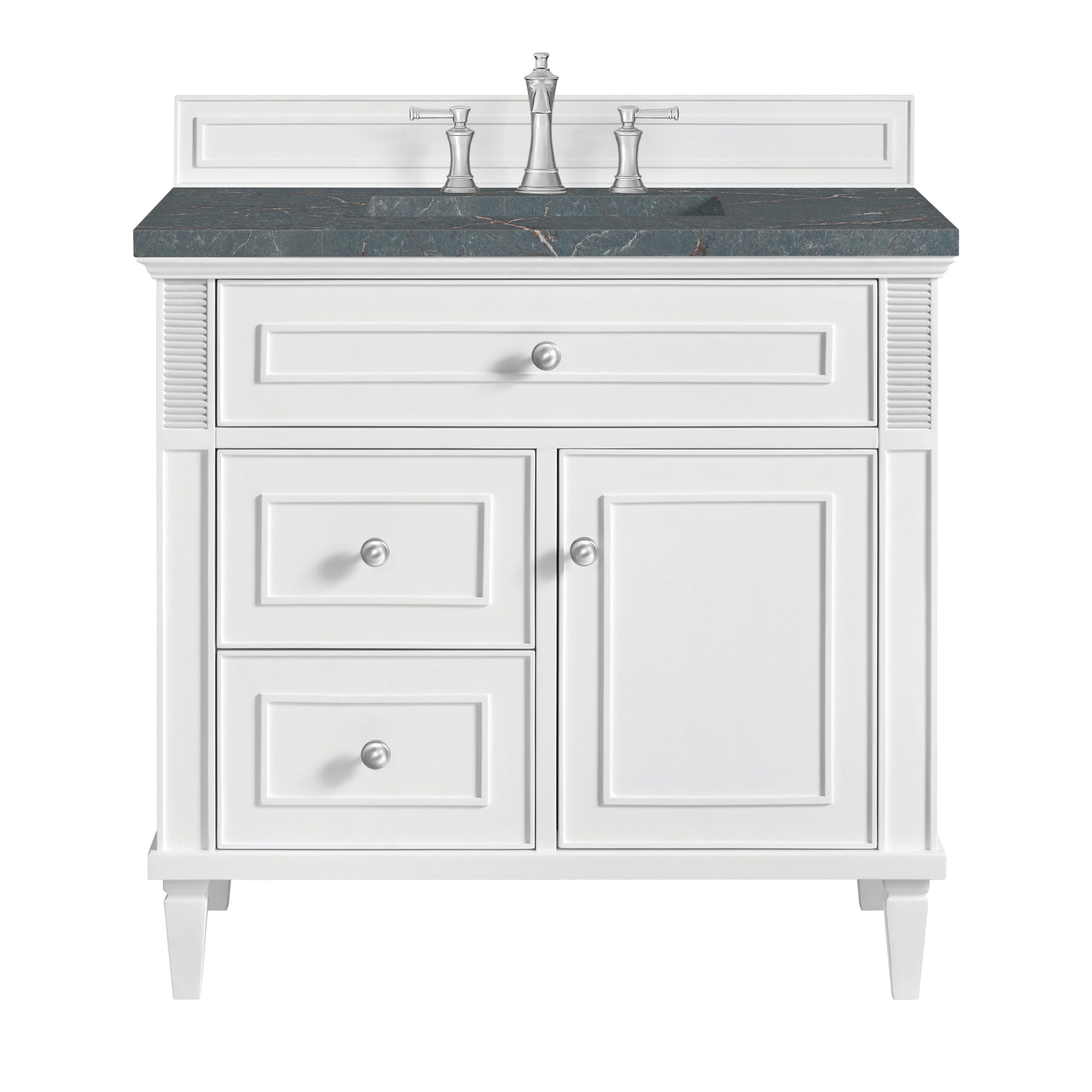 James Martin Vanities Lorelai 36" Bright White Single Vanity With 3 CM Parisien Bleu Quartz Top