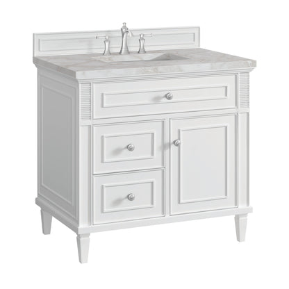 James Martin Vanities Lorelai 36" Bright White Single Vanity With 3 CM Victorian Silver Quartz Top