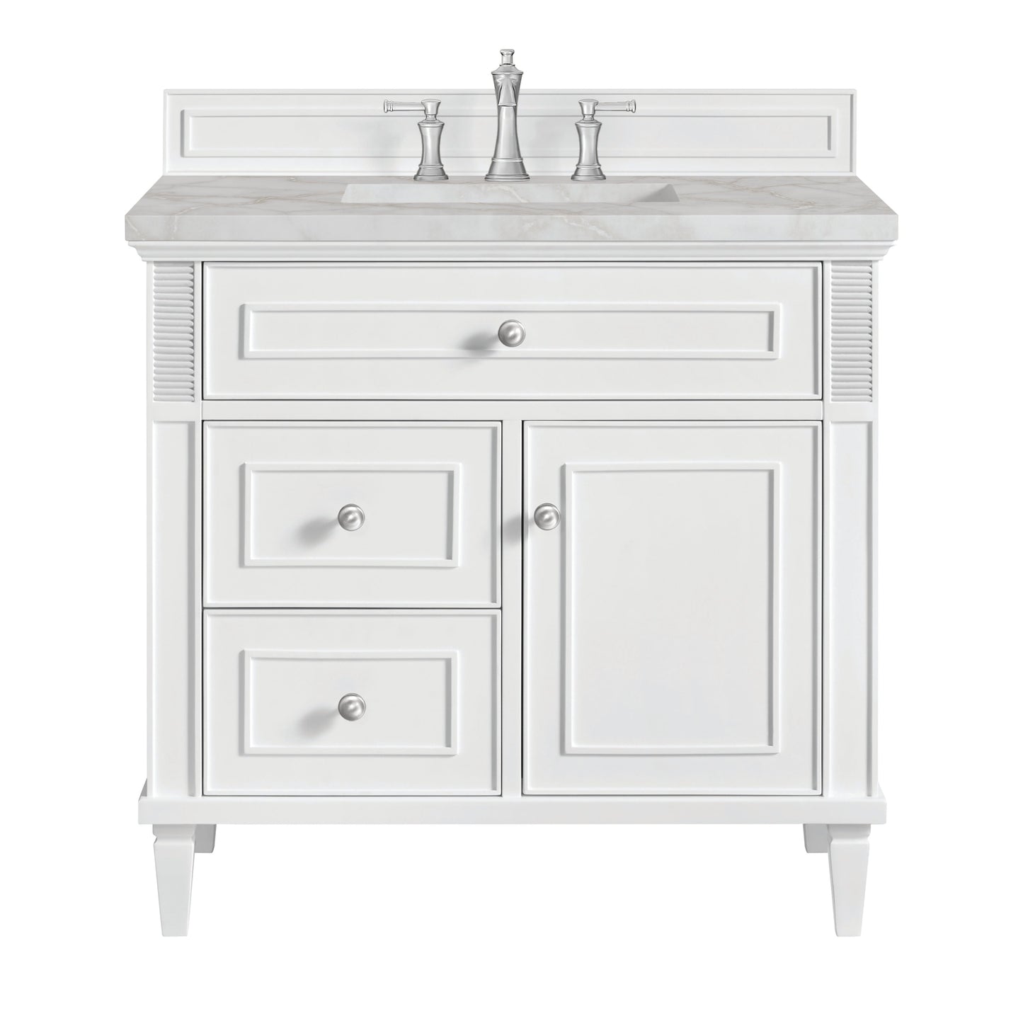 James Martin Vanities Lorelai 36" Bright White Single Vanity With 3 CM Victorian Silver Quartz Top