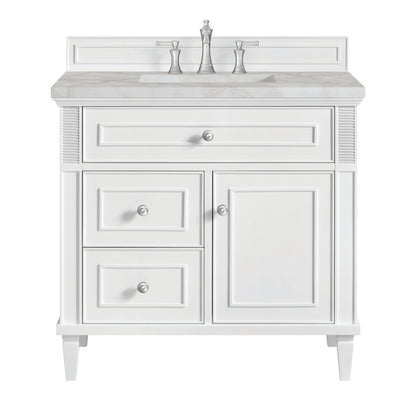 James Martin Vanities Lorelai 36" Bright White Single Vanity With 3 CM Victorian Silver Quartz Top