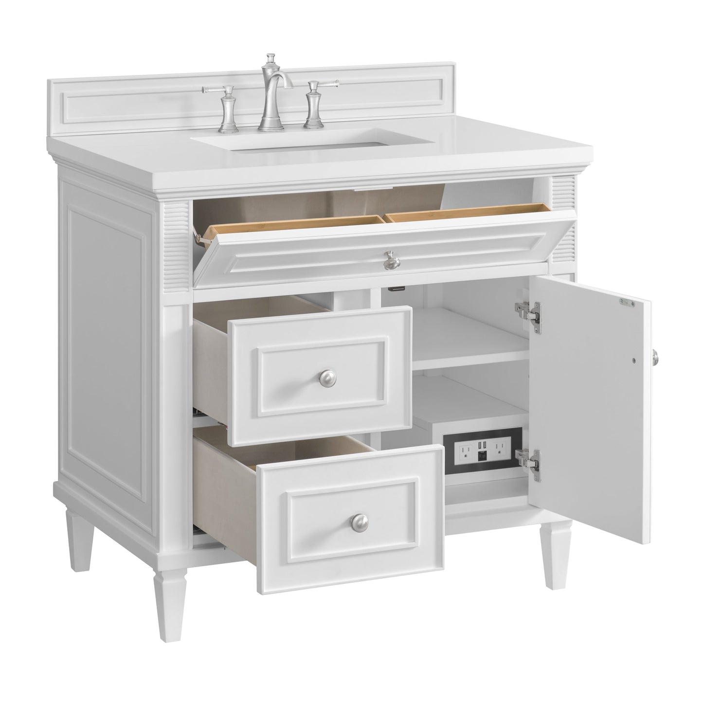 James Martin Vanities Lorelai 36" Bright White Single Vanity With 3 CM White Zeus Quartz Top