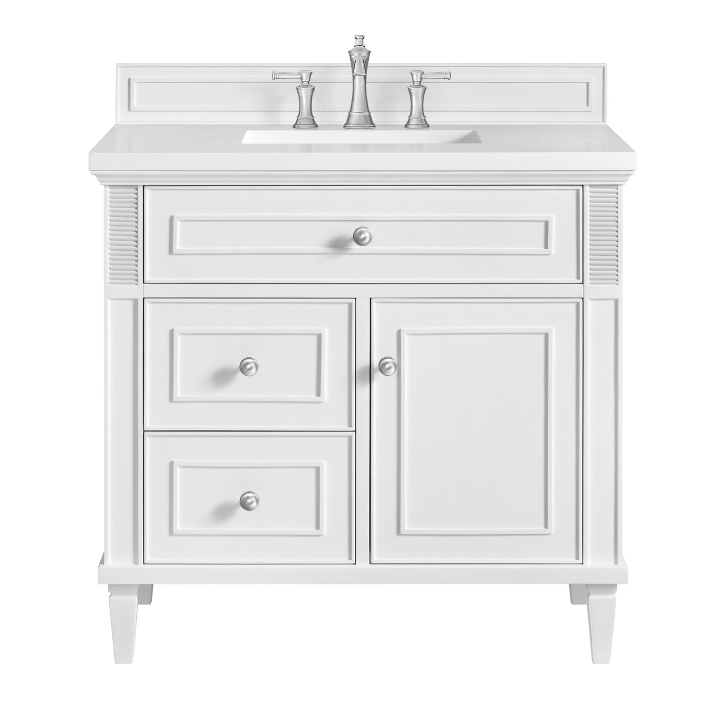 James Martin Vanities Lorelai 36" Bright White Single Vanity With 3 CM White Zeus Quartz Top