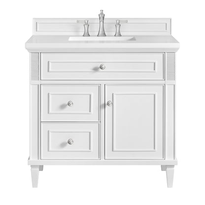 James Martin Vanities Lorelai 36" Bright White Single Vanity With 3 CM White Zeus Quartz Top