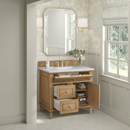 James Martin Vanities Lorelai 36" Light Natural Oak Single Vanity With 3 CM Arctic Fall Solid Surface Top