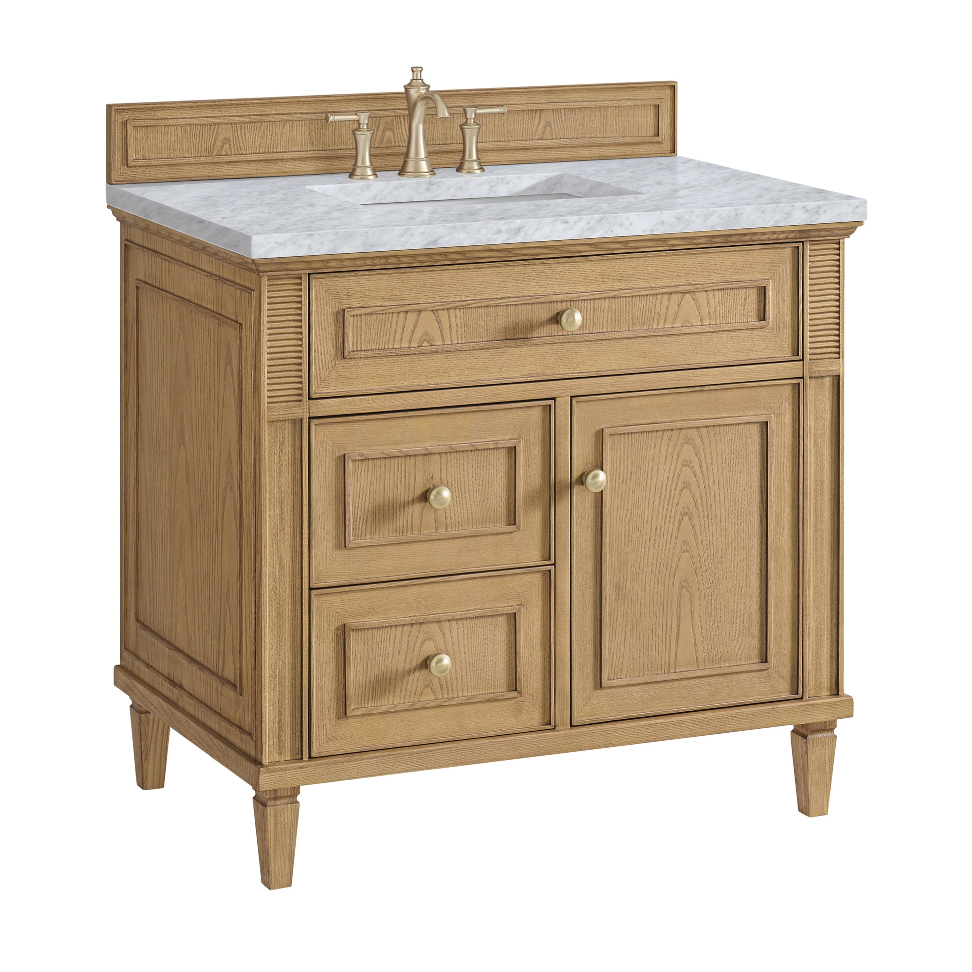 James Martin Vanities Lorelai 36" Light Natural Oak Single Vanity With 3 CM Carrara White Marble Top