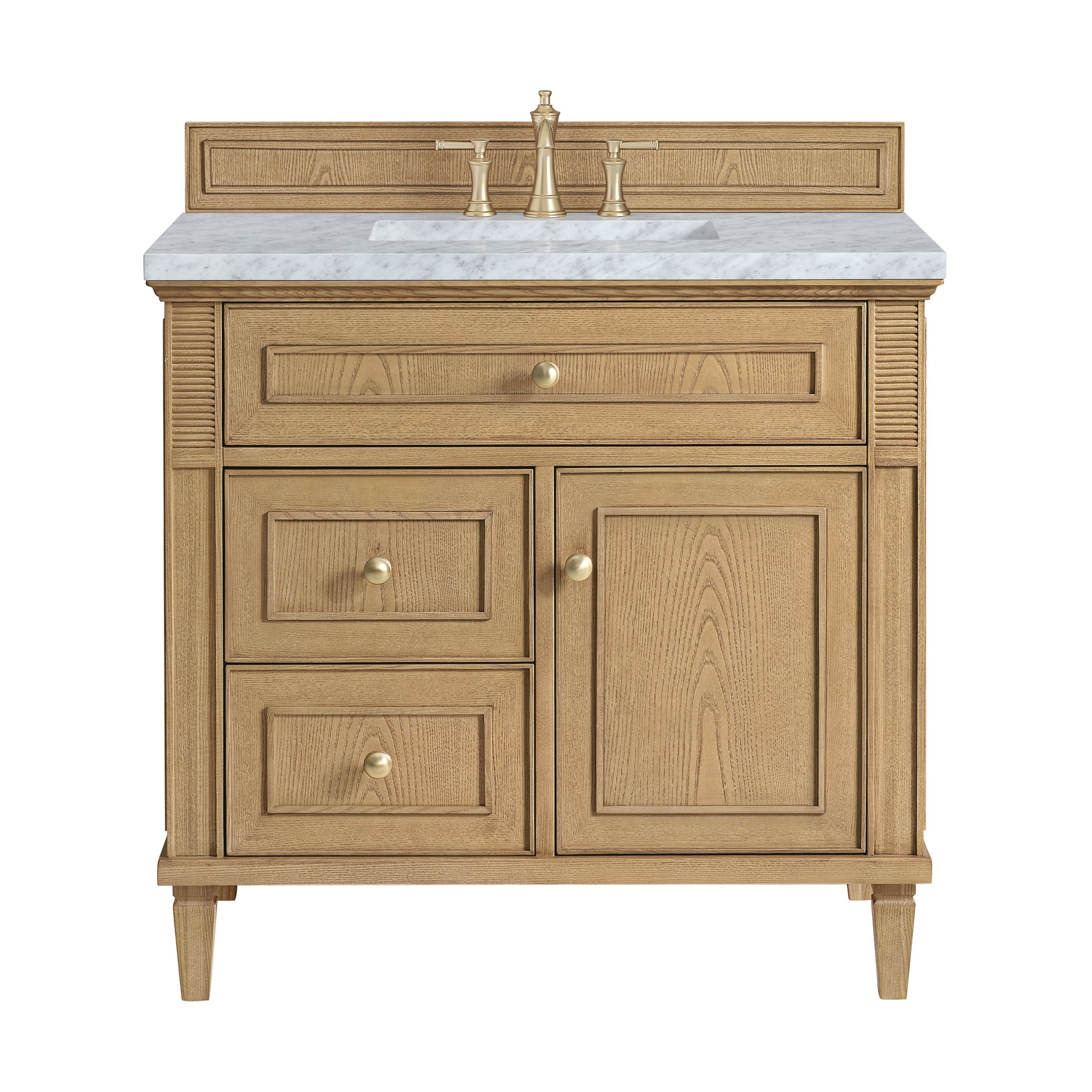 James Martin Vanities Lorelai 36" Light Natural Oak Single Vanity With 3 CM Carrara White Marble Top