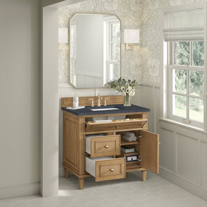 James Martin Vanities Lorelai 36" Light Natural Oak Single Vanity With 3 CM Charcoal Soapstone Quartz Top