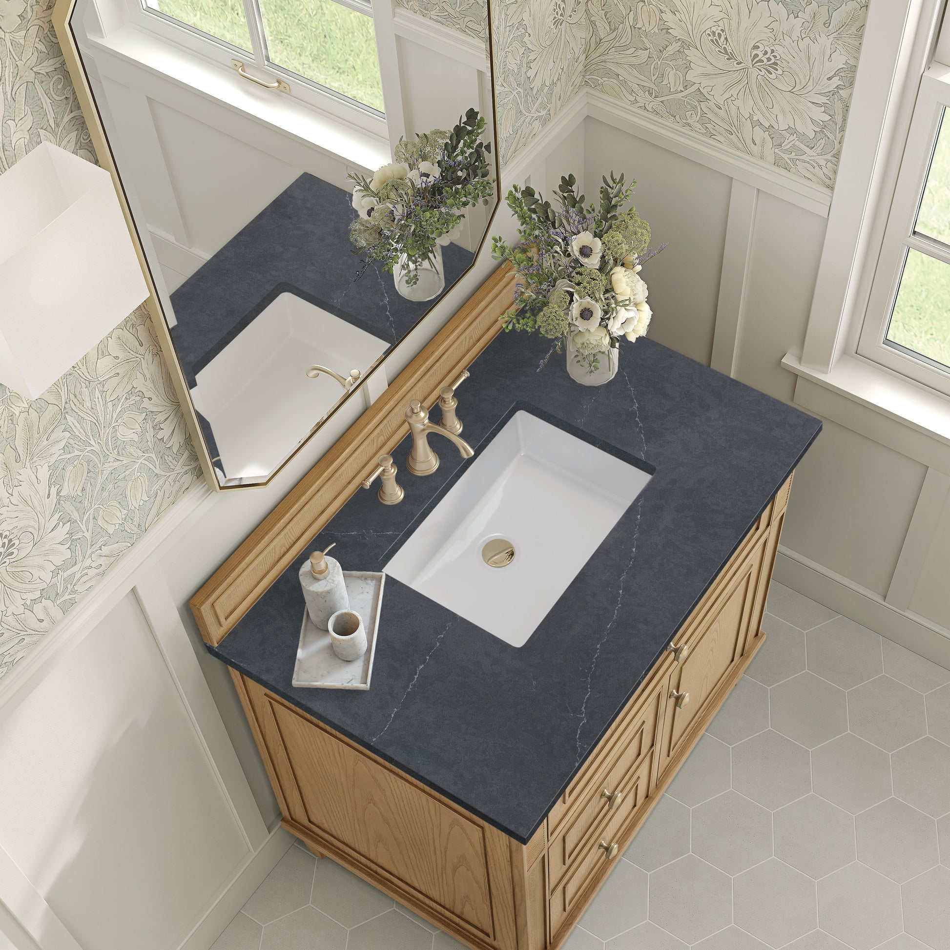 James Martin Vanities Lorelai 36" Light Natural Oak Single Vanity With 3 CM Charcoal Soapstone Quartz Top