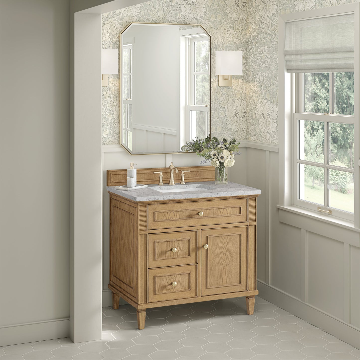 James Martin Vanities Lorelai 36" Light Natural Oak Single Vanity With 3 CM Eternal Jasmine Pearl Quartz Top