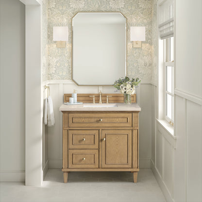 James Martin Vanities Lorelai 36" Light Natural Oak Single Vanity With 3 CM Eternal Marfil Quartz Top