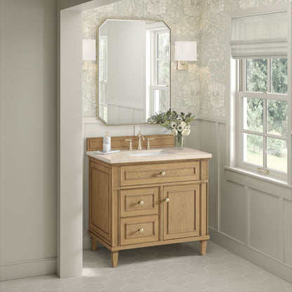 James Martin Vanities Lorelai 36" Light Natural Oak Single Vanity With 3 CM Eternal Marfil Quartz Top