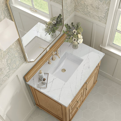 James Martin Vanities Lorelai 36" Light Natural Oak Single Vanity With 3 CM Ethereal Noctis Quartz Top