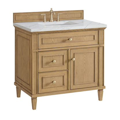 James Martin Vanities Lorelai 36" Light Natural Oak Single Vanity With 3 CM Ethereal Noctis Quartz Top