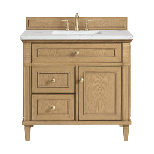 James Martin Vanities Lorelai 36" Light Natural Oak Single Vanity With 3 CM Ethereal Noctis Quartz Top