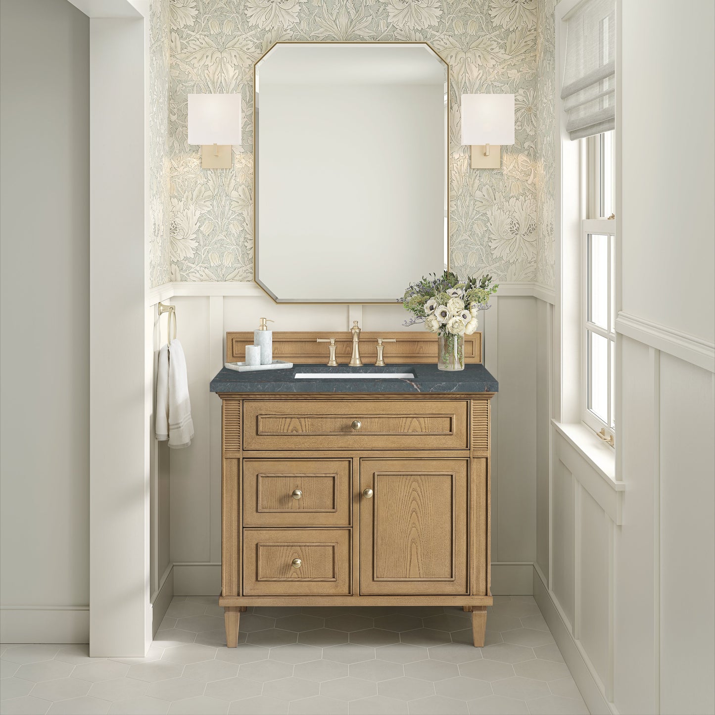 James Martin Vanities Lorelai 36" Light Natural Oak Single Vanity With 3 CM Parisien Bleu Quartz Top