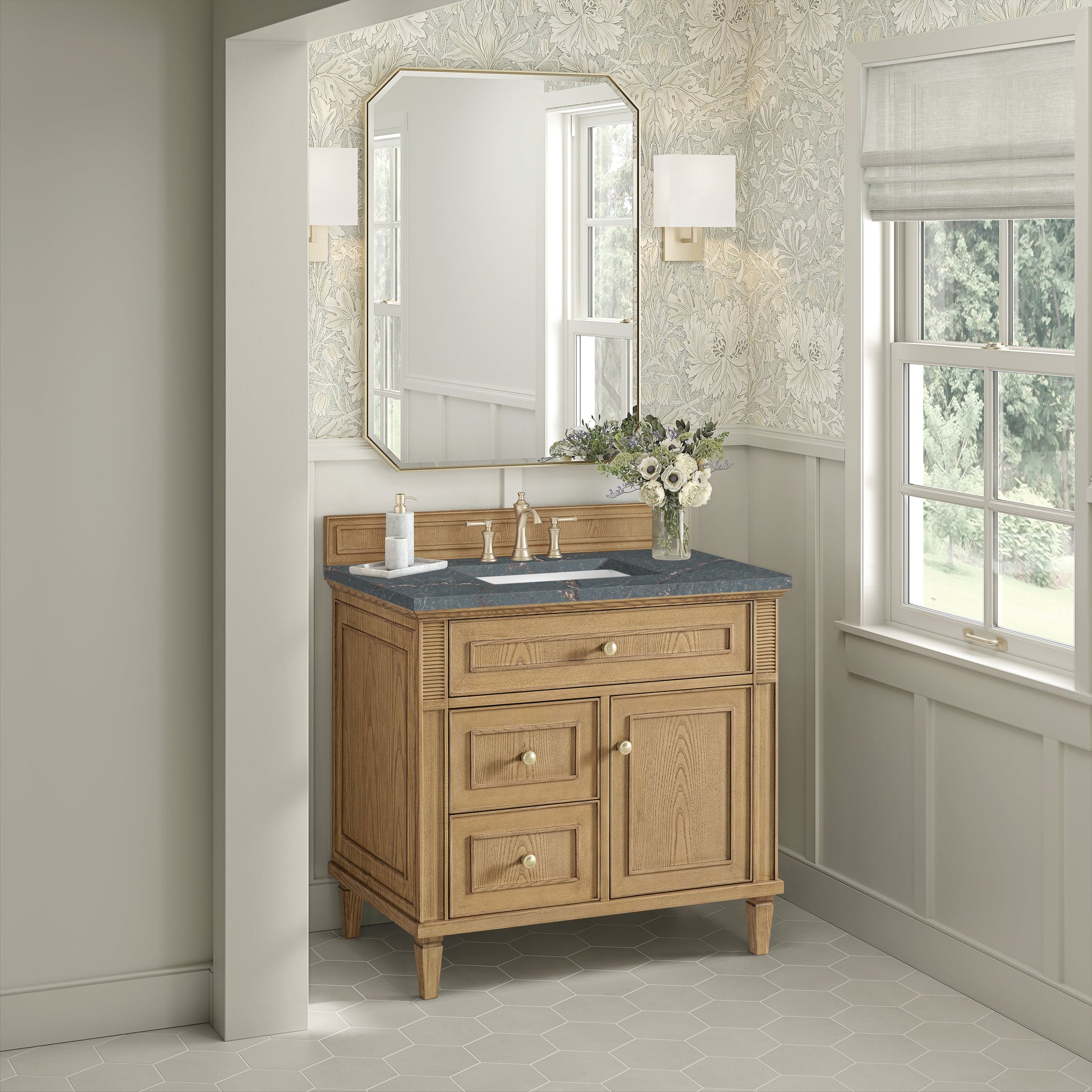 James Martin Vanities Lorelai 36" Light Natural Oak Single Vanity With 3 CM Parisien Bleu Quartz Top