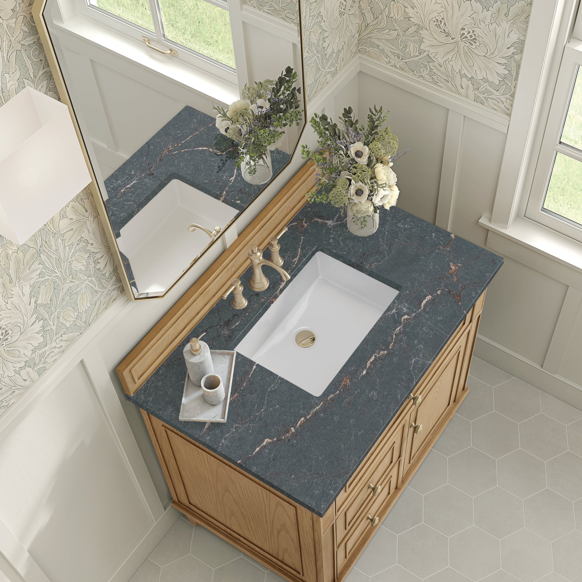 James Martin Vanities Lorelai 36" Light Natural Oak Single Vanity With 3 CM Parisien Bleu Quartz Top