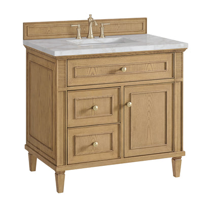 James Martin Vanities Lorelai 36" Light Natural Oak Single Vanity With 3 CM Victorian Silver Quartz Top