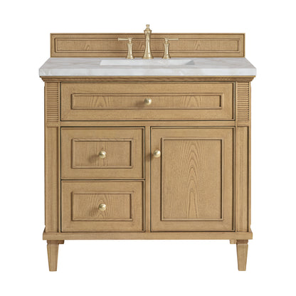 James Martin Vanities Lorelai 36" Light Natural Oak Single Vanity With 3 CM Victorian Silver Quartz Top