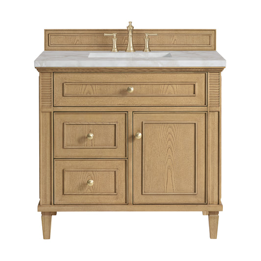 James Martin Vanities Lorelai 36" Light Natural Oak Single Vanity With 3 CM Victorian Silver Quartz Top