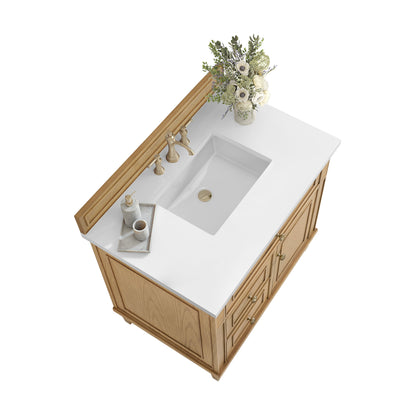 James Martin Vanities Lorelai 36" Light Natural Oak Single Vanity With 3 CM White Zeus Quartz Top