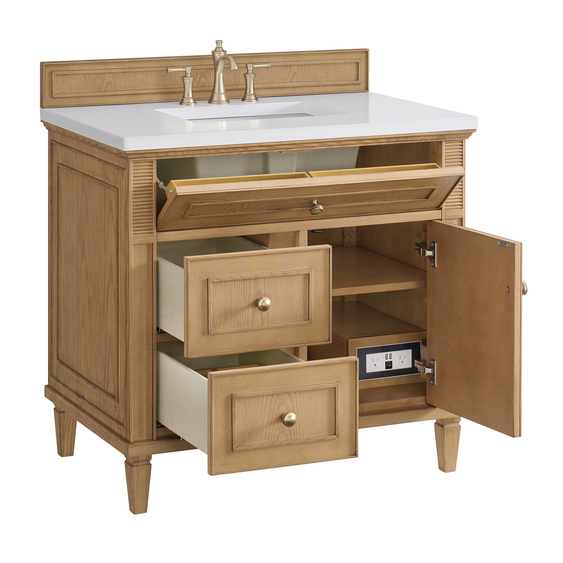 James Martin Vanities Lorelai 36" Light Natural Oak Single Vanity With 3 CM White Zeus Quartz Top