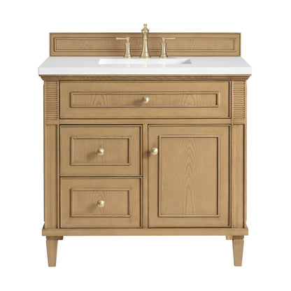 James Martin Vanities Lorelai 36" Light Natural Oak Single Vanity With 3 CM White Zeus Quartz Top